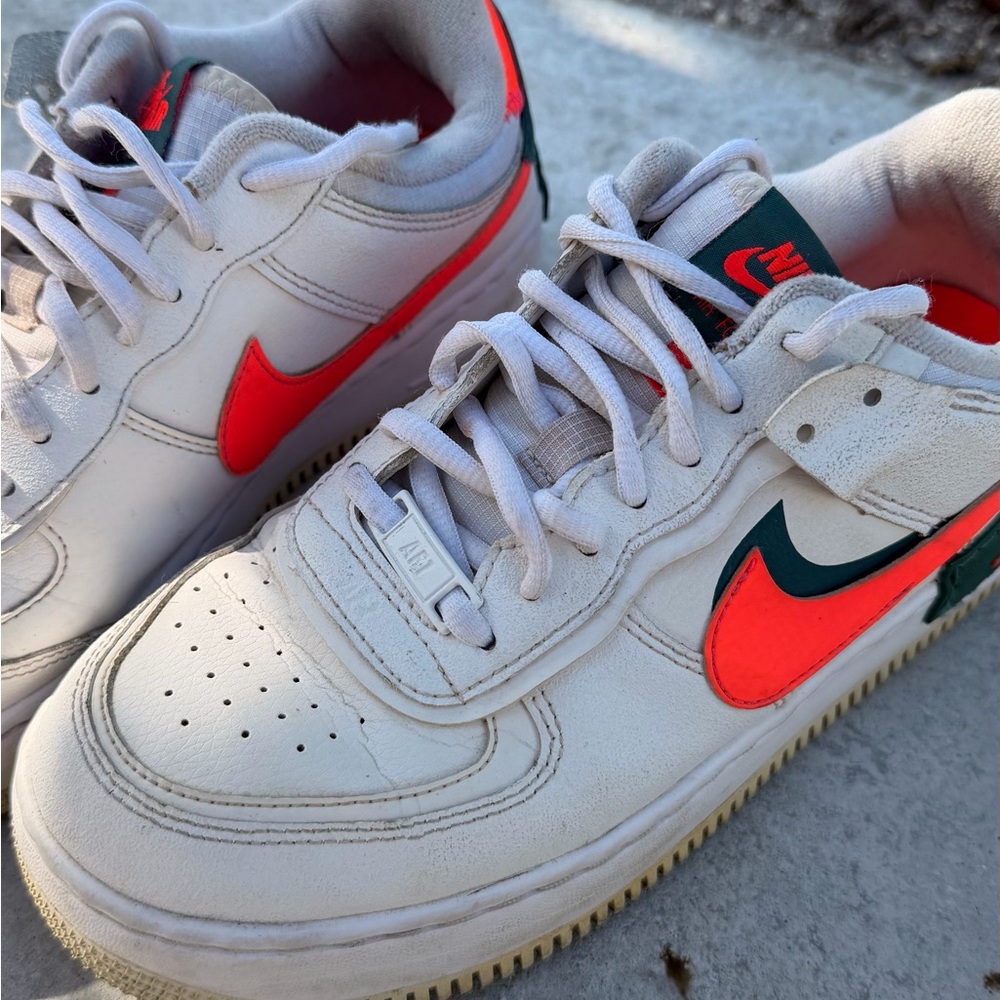 Nike White and Neon Red Athletic Sneakers